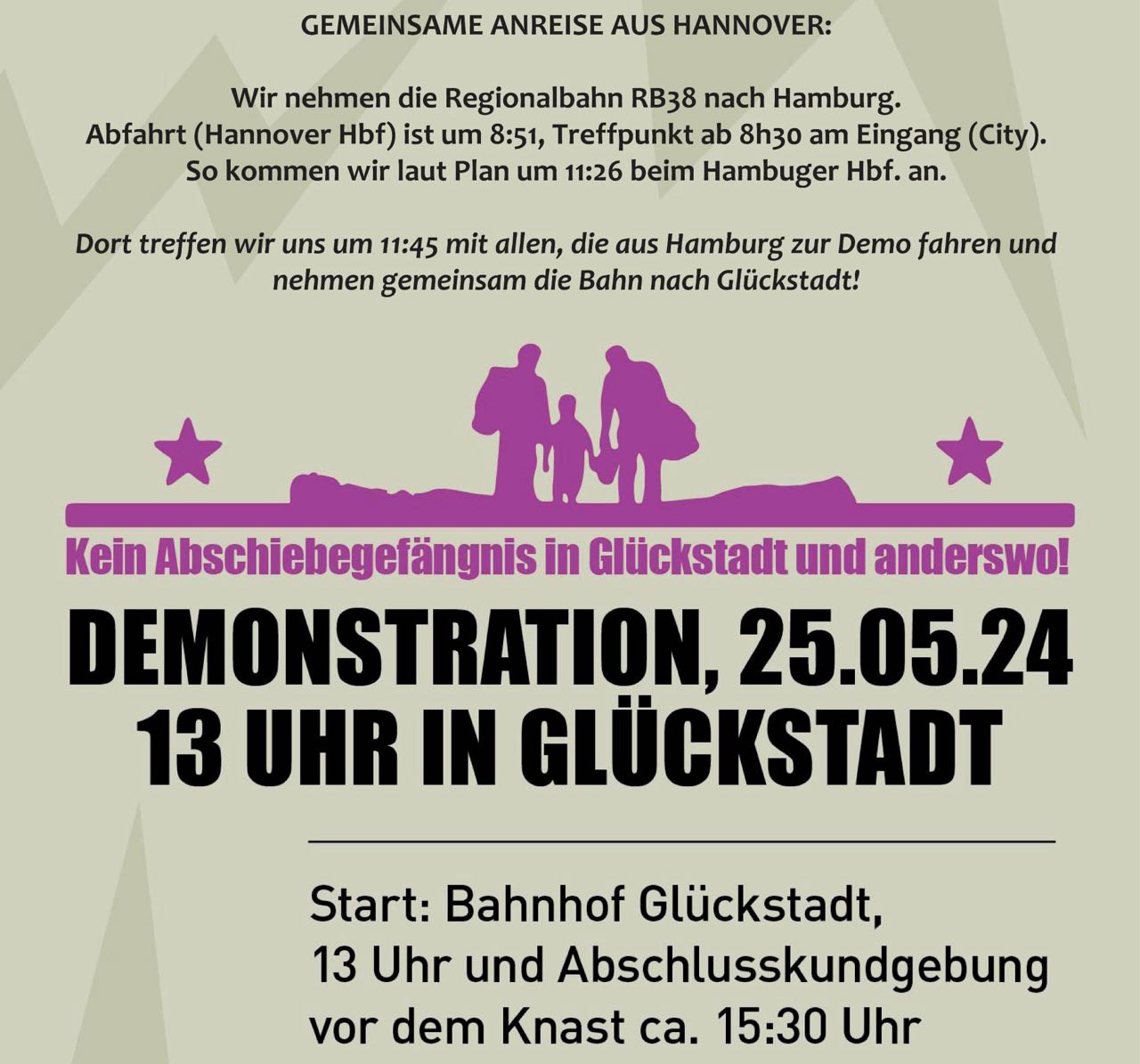 Kein Abschiebegefängnis in Glückstadt und anderswo! - Gemeinsame Zuganreise aus Hannover