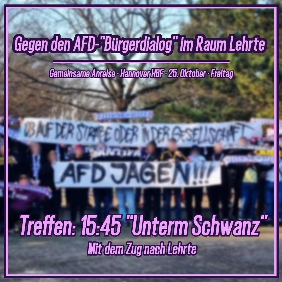 Gegen den AfD-"Bürgerdialog" im Raum Lehrte - gemeinsame Zuganreise