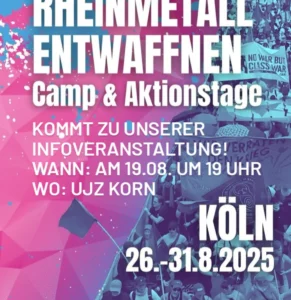 Infovortrag zum Rheinmetall Entwaffnen Camp in Köln