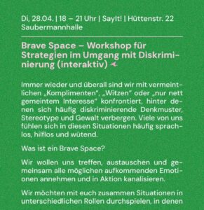 Brave Space – Workshop für Strategien im Umgang mit Diskriminierung (interaktiv)