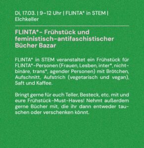 FLINTA*-Frühstück und feministisch-antifaschistischer Bücherbazar