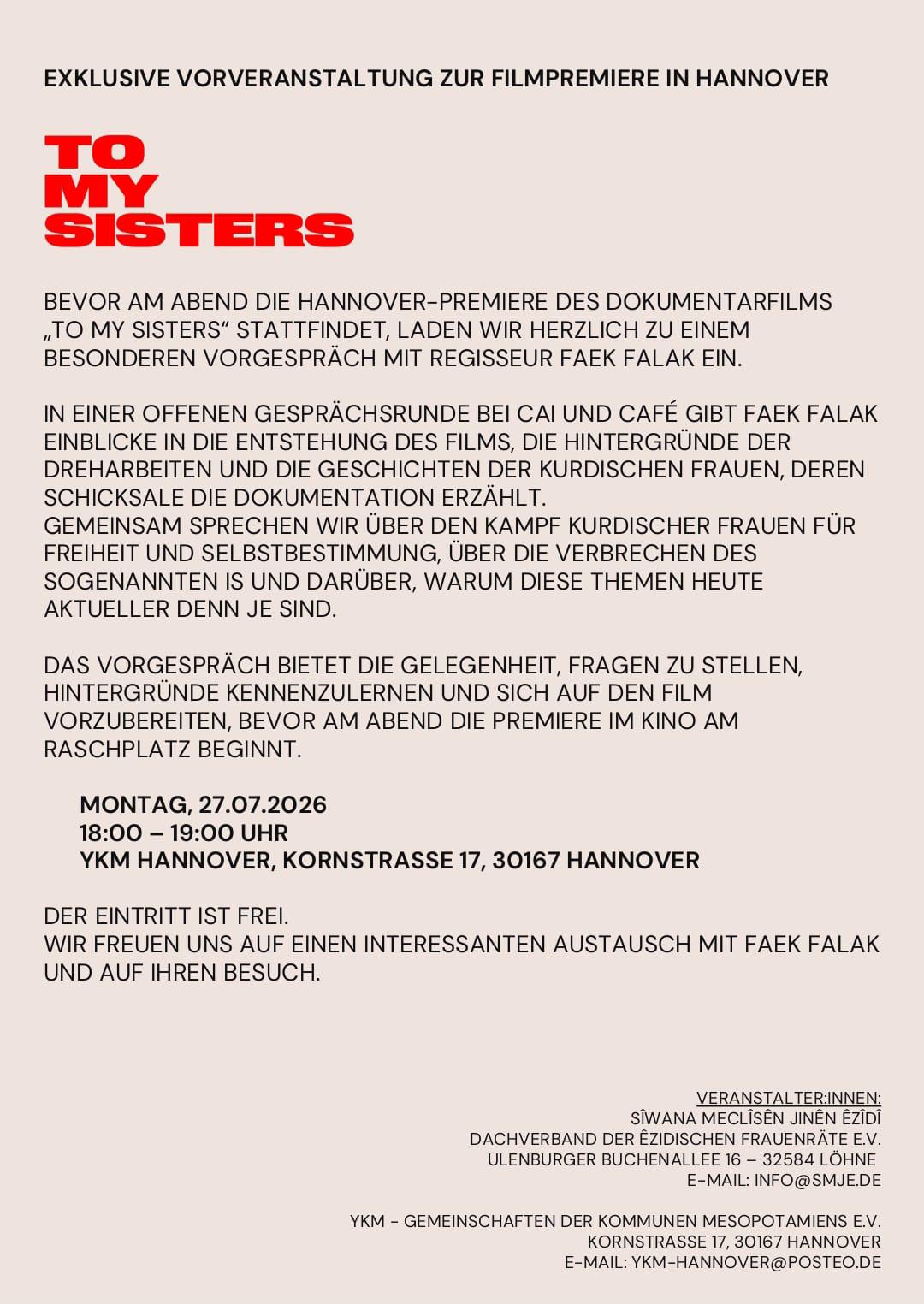 To my Sisters – Vorgespräch mit Regisseur Faek Falak